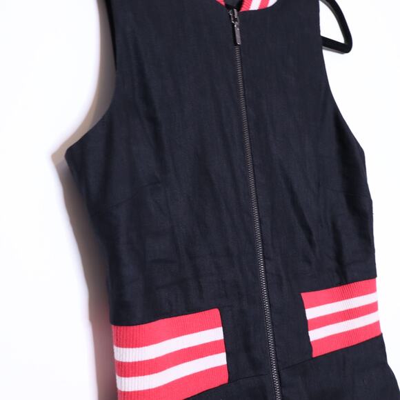 NICOLE MILLER COLLECTION Linen Slouch Dress Black Zip Front Women's 6 - Picture 6 of 13